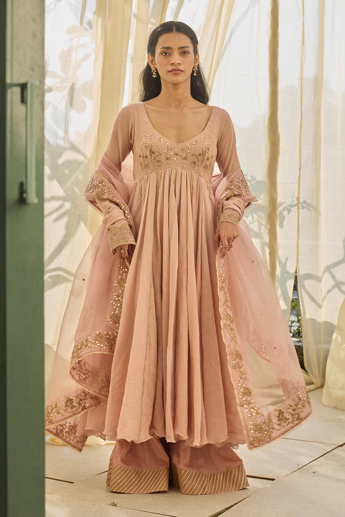 Buy Pink Gota Applique Anarkali Set by Rhua for Women online at ScrollnShops